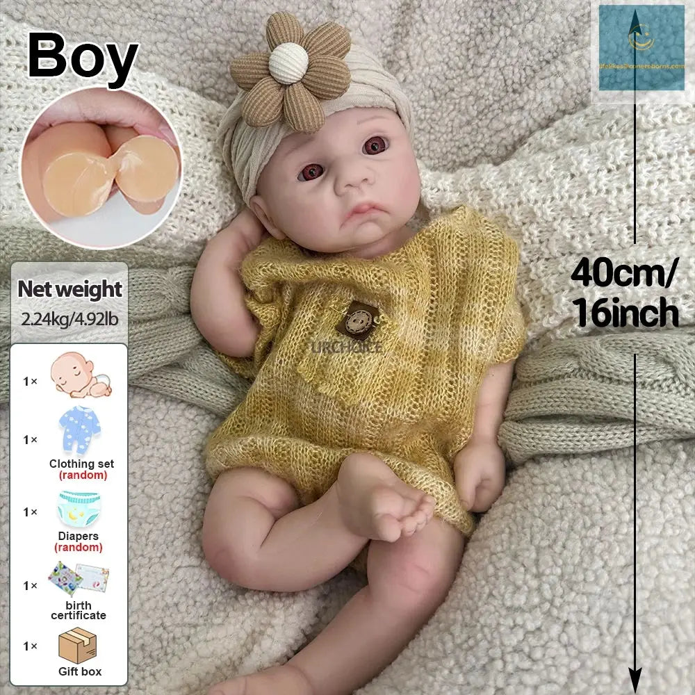 Handmade 16Inch Lifelike Silicone Reborn Baby Boy Waterproof Soft Realistic Newborn Doll For Birthday Gift Anti-Stress Kids Toy lifelikesiliconereborns.com