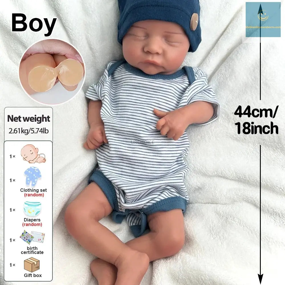 Handmade 18Inch Lifelike Details Flexible Silicone Reborn Baby Boy Weighted Newborn Doll for Healing Accompany Parents lifelikesiliconereborns.com