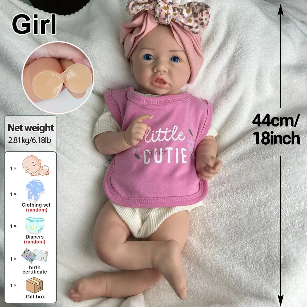 Handmade 45cm Lifelike Full Body Soft Silicone Reborn Baby Girl Open Eyes Easy to Clean Weighted Doll for Coping with Loss  Gift lifelikesiliconereborns.com