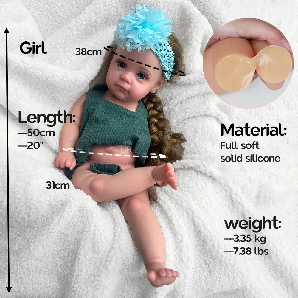 Kids Christmas Gift 50CM 20" Stretchy Soft Silicone Reborn Baby Doll Blank Unpainted or Painted Lifelike Newborn Girl lifelikesiliconereborns.com