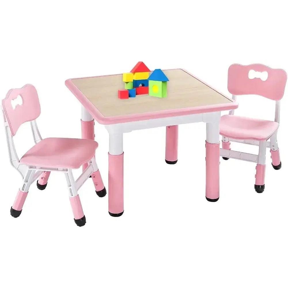 Kids Table and 2 Chairs Set, Height Adjustable Toddler Table and Chair Set for Ages 3-8, Easy to Wipe Arts & Crafts Table lifelikesiliconereborns.com