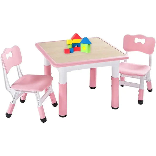 Kids Table and 2 Chairs Set, Height Adjustable Toddler Table and Chair Set for Ages 3-8, Easy to Wipe Arts & Crafts Table lifelikesiliconereborns.com