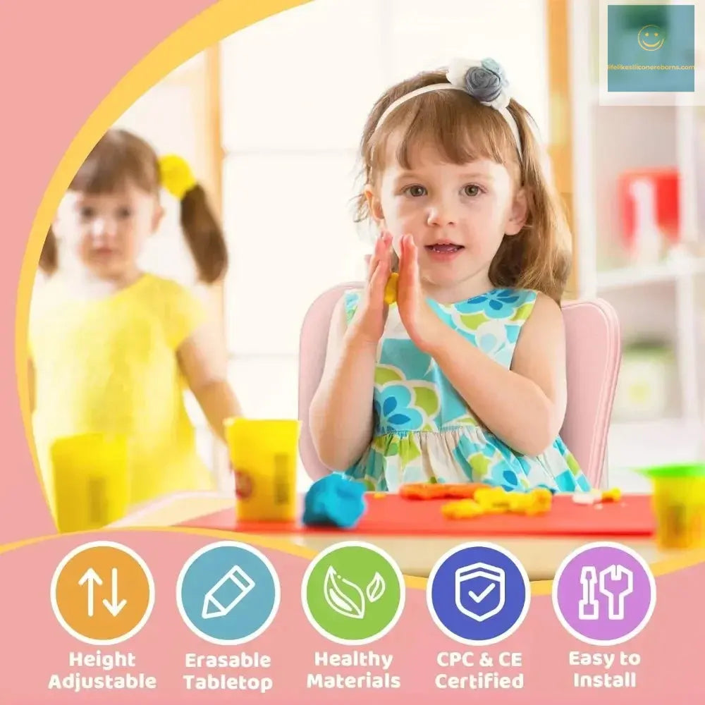 Kids Table and 2 Chairs Set, Height Adjustable Toddler Table and Chair Set for Ages 3-8, Easy to Wipe Arts & Crafts Table lifelikesiliconereborns.com