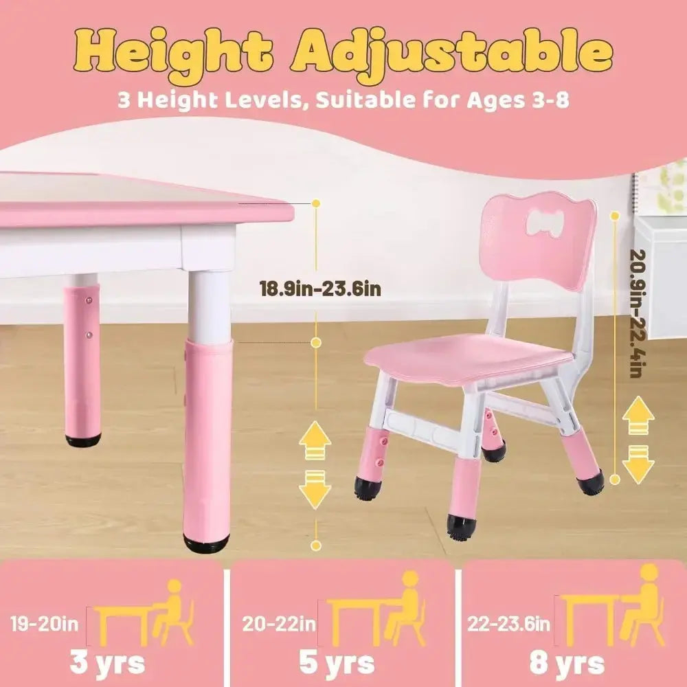 Kids Table and 2 Chairs Set, Height Adjustable Toddler Table and Chair Set for Ages 3-8, Easy to Wipe Arts & Crafts Table lifelikesiliconereborns.com