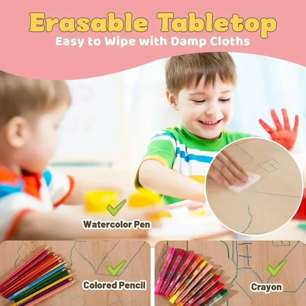 Kids Table and 2 Chairs Set, Height Adjustable Toddler Table and Chair Set for Ages 3-8, Easy to Wipe Arts & Crafts Table lifelikesiliconereborns.com