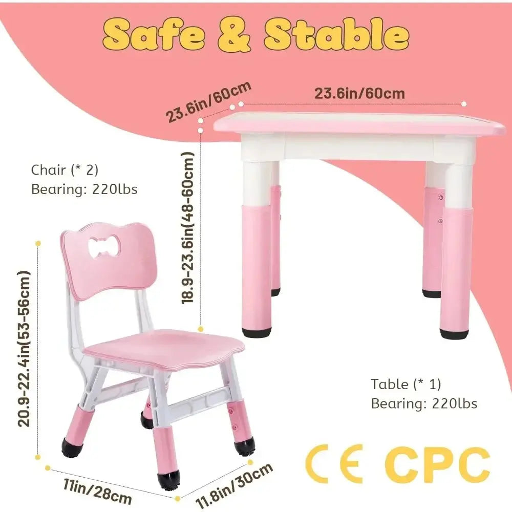Kids Table and 2 Chairs Set, Height Adjustable Toddler Table and Chair Set for Ages 3-8, Easy to Wipe Arts & Crafts Table lifelikesiliconereborns.com