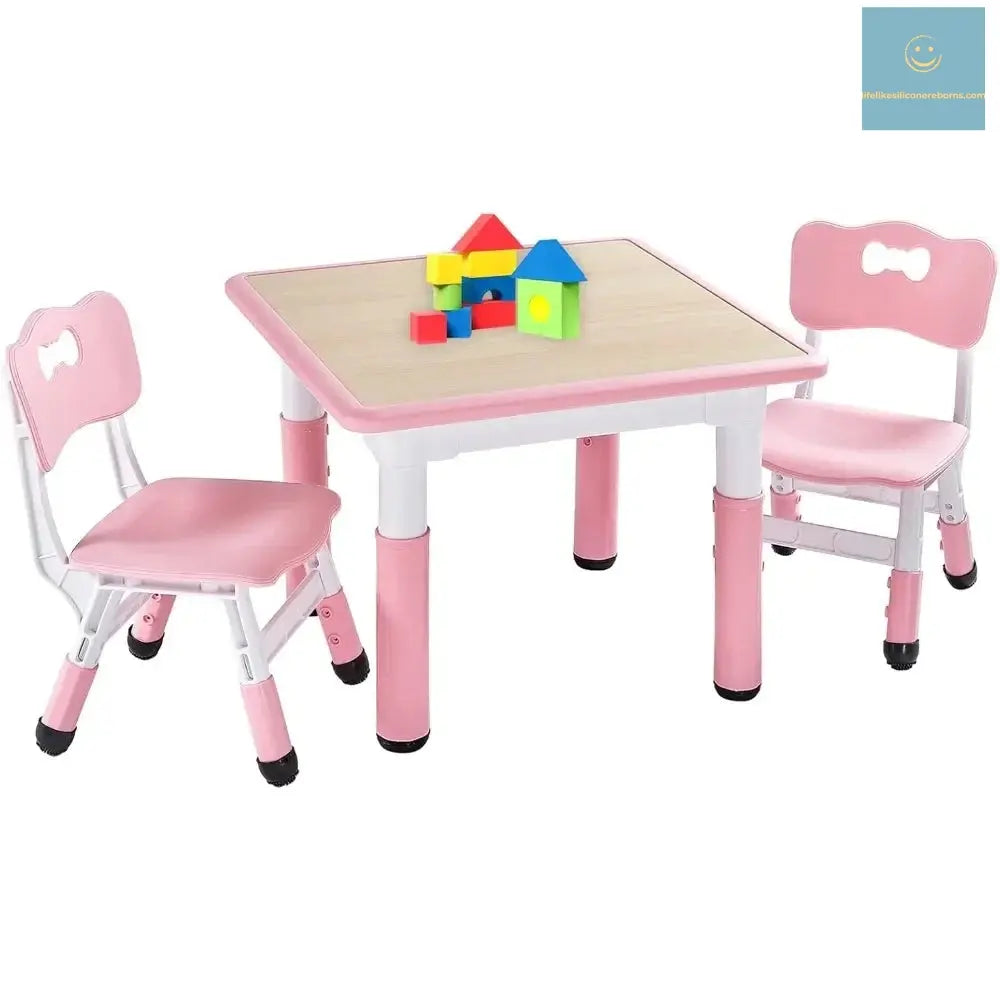 Kids Table and 2 Chairs Set, Height Adjustable Toddler Table and Chair Set for Ages 3-8, Easy to Wipe Arts & Crafts Table lifelikesiliconereborns.com