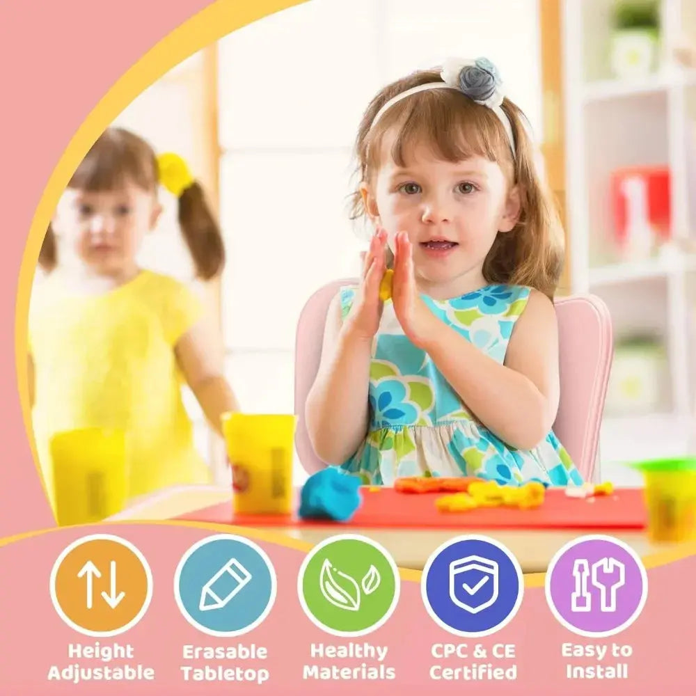 Kids Table and 2 Chairs Set, Height Adjustable Toddler Table and Chair Set for Ages 3-8, Easy to Wipe Arts & Crafts Table lifelikesiliconereborns.com