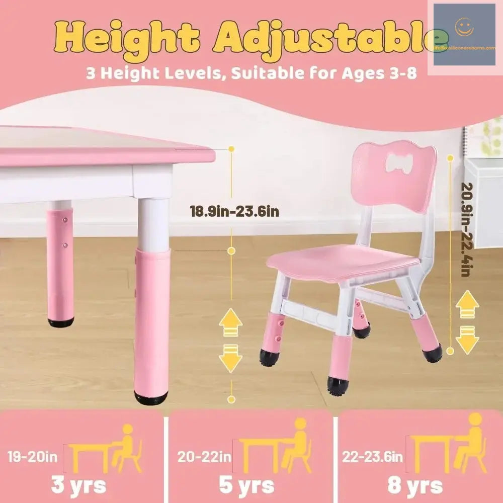 Kids Table and 2 Chairs Set, Height Adjustable Toddler Table and Chair Set for Ages 3-8, Easy to Wipe Arts & Crafts Table lifelikesiliconereborns.com