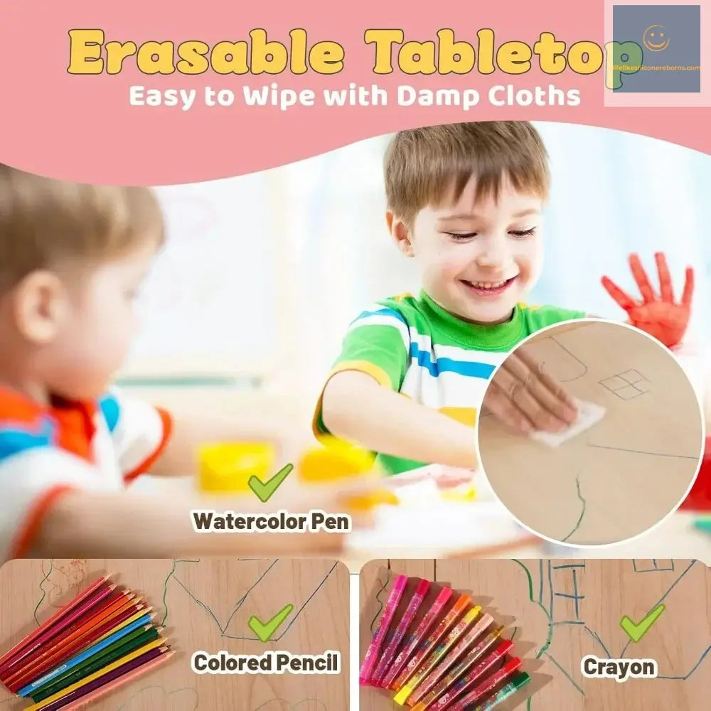 Kids Table and 2 Chairs Set, Height Adjustable Toddler Table and Chair Set for Ages 3-8, Easy to Wipe Arts & Crafts Table lifelikesiliconereborns.com
