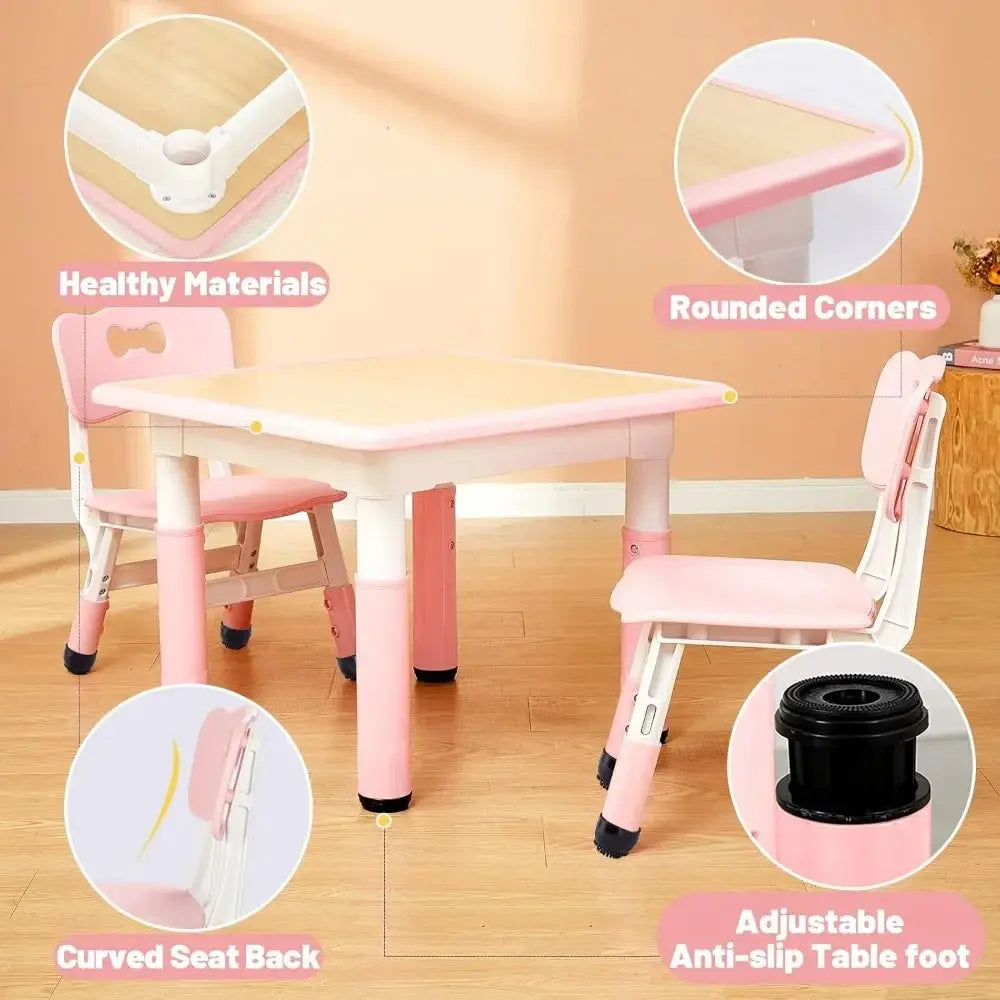 Kids Table and 2 Chairs Set, Height Adjustable Toddler Table and Chair Set for Ages 3-8, Easy to Wipe Arts & Crafts Table lifelikesiliconereborns.com