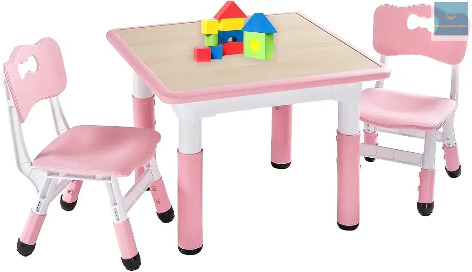 Kids Table and 2 Chairs Set, Height Adjustable Toddler Table and Chair Set for Ages 3-8, Easy to Wipe Arts & Crafts Table lifelikesiliconereborns.com