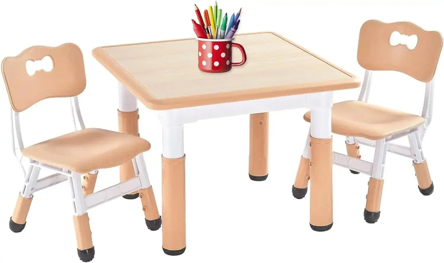 Kids Table and 2 Chairs Set, Height Adjustable Toddler Table and Chair Set for Ages 3-8, Easy to Wipe Arts & Crafts Table lifelikesiliconereborns.com