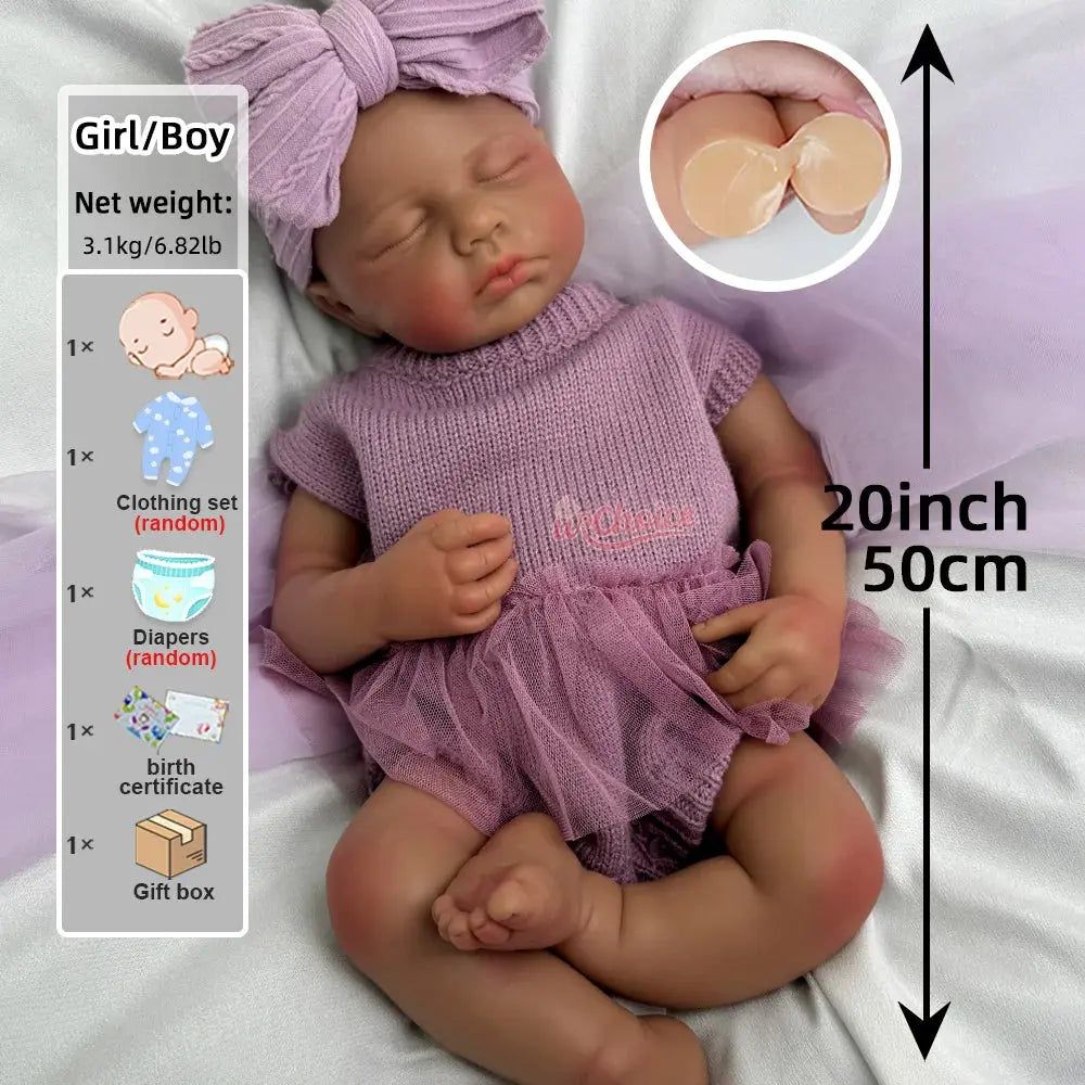 Lifelike 20" Silicone Reborn Doll Handmade Soft Newborn Black Doll Girl For Art Collection DIY Projects & Children'S Day Gifts lifelikesiliconereborns.com