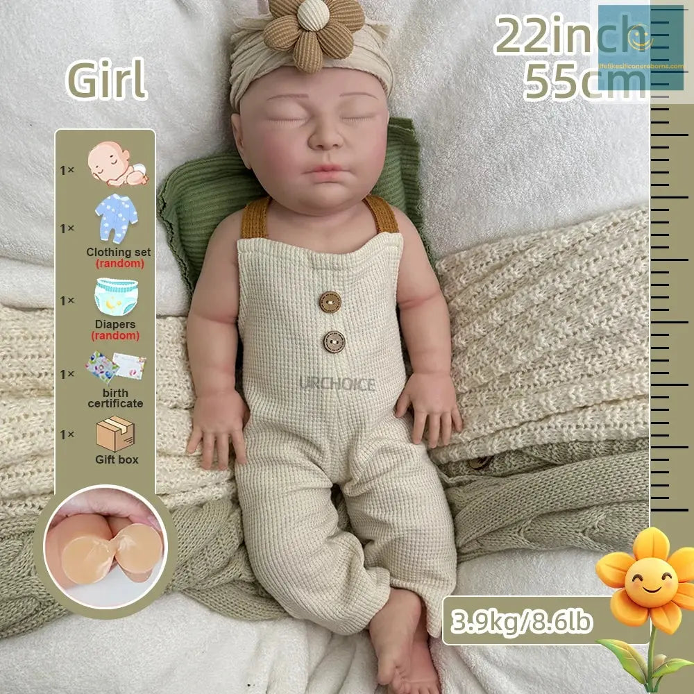 Lifelike 22" Soft Silicone Reborn Baby Girl Handcrafted Painted Newborn Silicone Doll For Diy Art Collection Christmas Gifts lifelikesiliconereborns.com