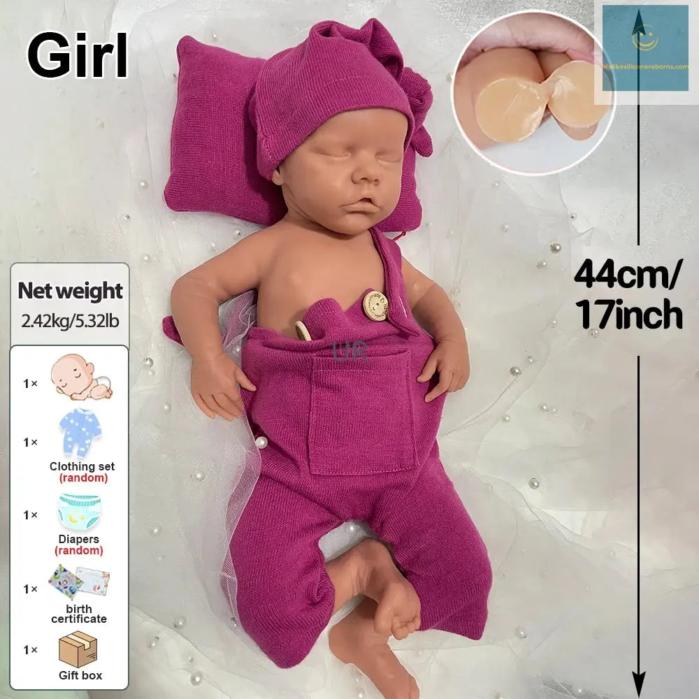 Lifelike Full Body Platinum Silicone Baby Girl 18Inch Realistic Newborn Waterproof Real Black Baby Doll for Painter Collector lifelikesiliconereborns.com