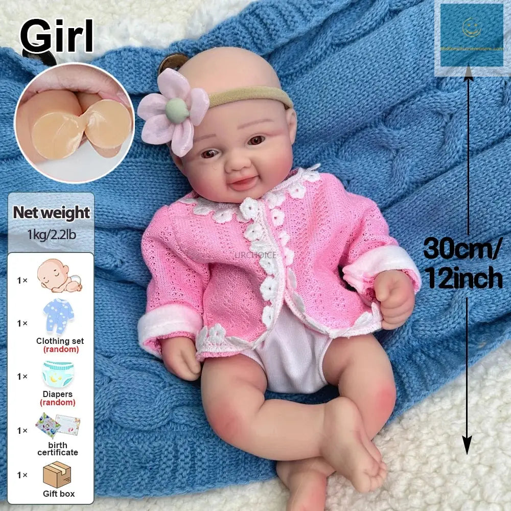 Micro 30cm Whole Soft Silicone Reborn Baby Girl Lifelike Visible Veins Washable Newborn Cute Doll for Anti-Stress Kids Toy lifelikesiliconereborns.com