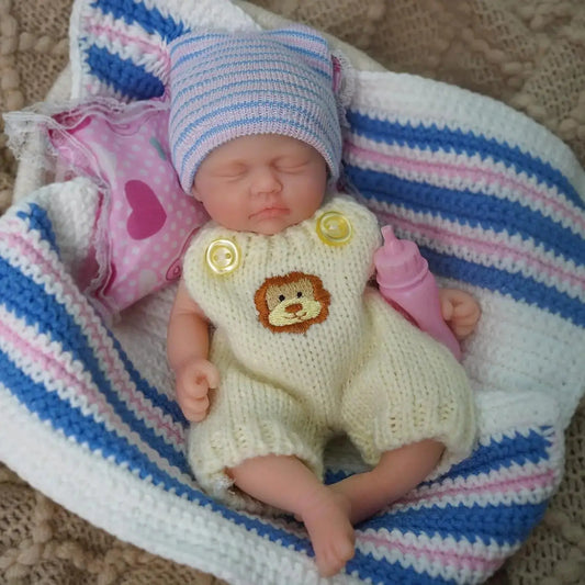 Mini Reborn Baby Doll Silicone Full Body 7 Inch Miniature Sleeping Girl Newborn Babies with Feeding Toy Accessories lifelikesiliconereborns.com