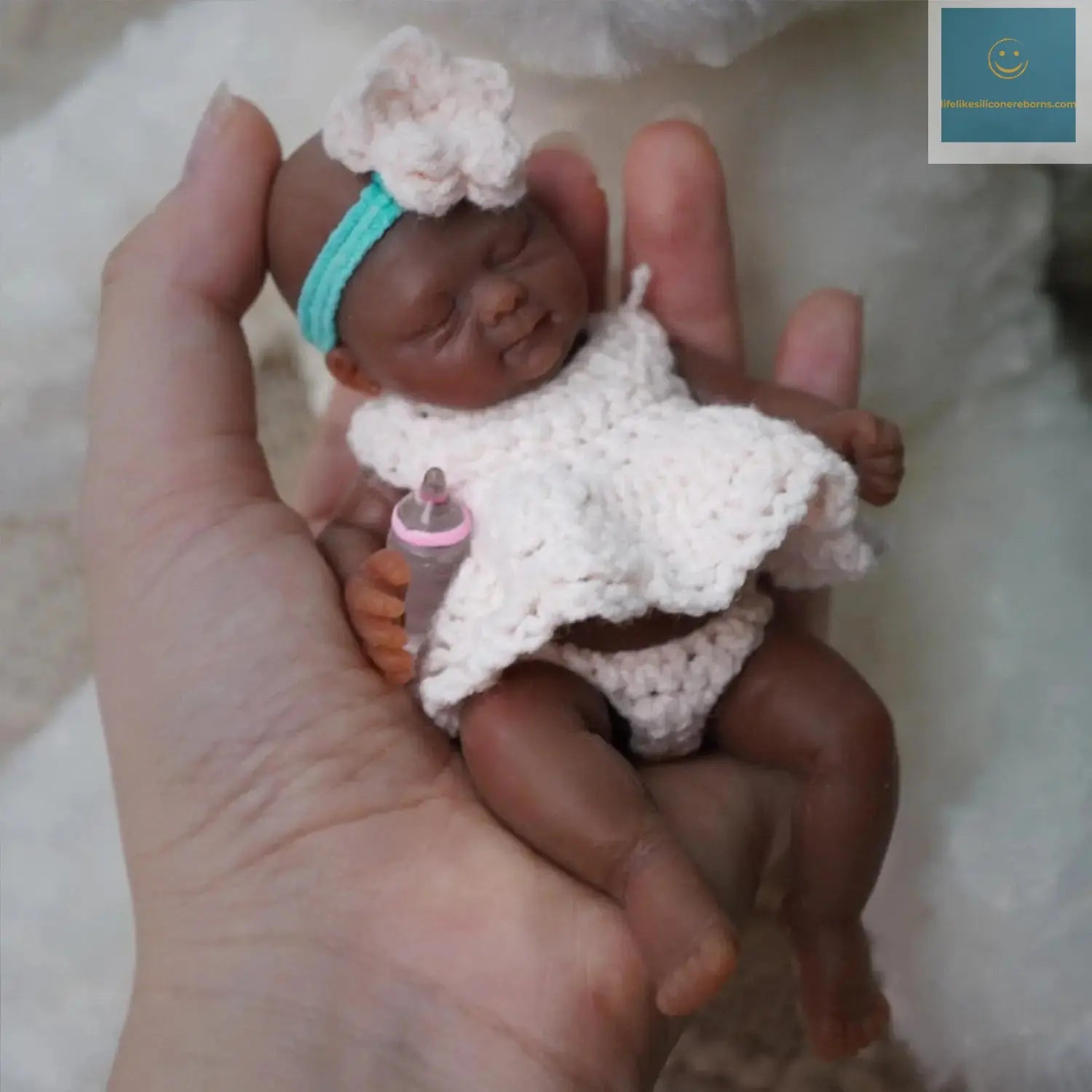 Mini Silicone Baby Black 4.5 Inch Reborn Baby Dolls Silicone Full Body Girl Emma Miniature Baby Doll with Feeding Accessories lifelikesiliconereborns.com