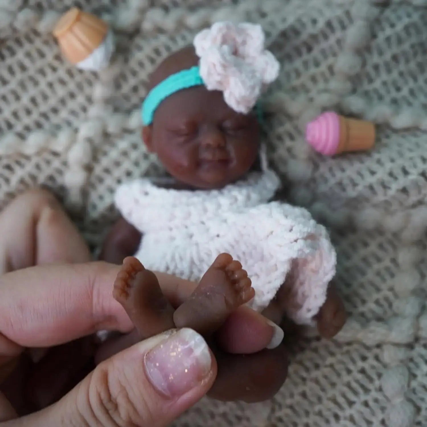 Mini Silicone Baby Black 4.5 Inch Reborn Baby Dolls Silicone Full Body Girl Emma Miniature Baby Doll with Feeding Accessories lifelikesiliconereborns.com