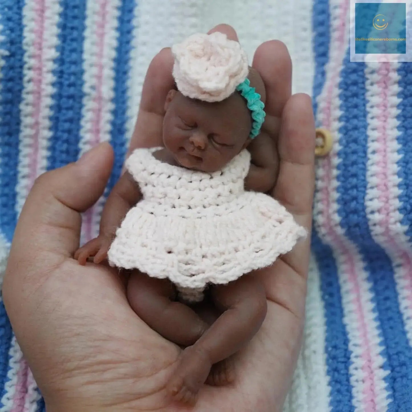 Mini Silicone Reborn Baby Doll 4.5 Inch Full Body Black Girl Emma with Feeding Accessories Collectible Infant Simulation Toy lifelikesiliconereborns.com