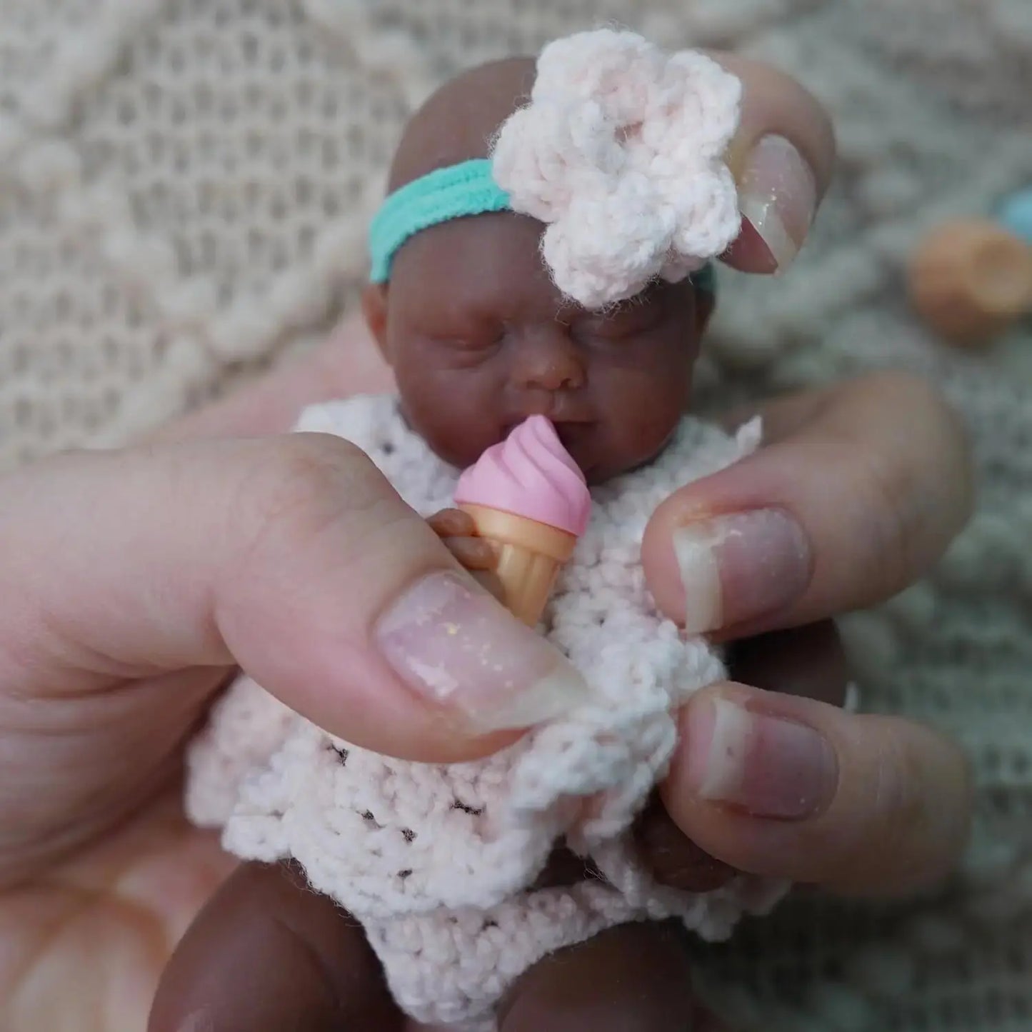 Mini Silicone Reborn Baby Doll 4.5 Inch Full Body Black Girl Emma with Feeding Accessories Collectible Infant Simulation Toy lifelikesiliconereborns.com