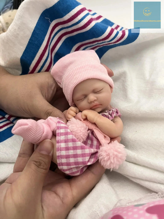 Miniature Babies 7" Full Body Silicone Baby Reborn Doll Lifelike Sleeping Closed Eyes Baby Girl for Kids Birthday Christmas Gift lifelikesiliconereborns.com