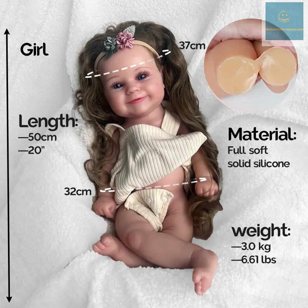 Painted Newborn Girl Maddie with Hair Artist Collectibles Lifelike 50CM 20" Stretchy Soft Silicone Reborn Baby Doll Blank lifelikesiliconereborns.com