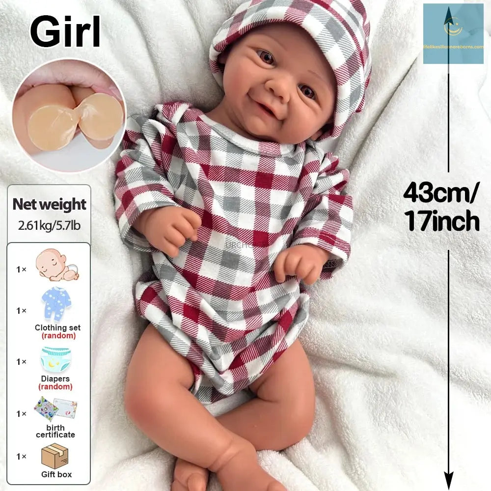 Photography Prop 17Inch Lifelike Silicone Reborn Baby Girl Realistic Skin Flexible Limbs Doll Perfect for Shoots Christmas Gift lifelikesiliconereborns.com