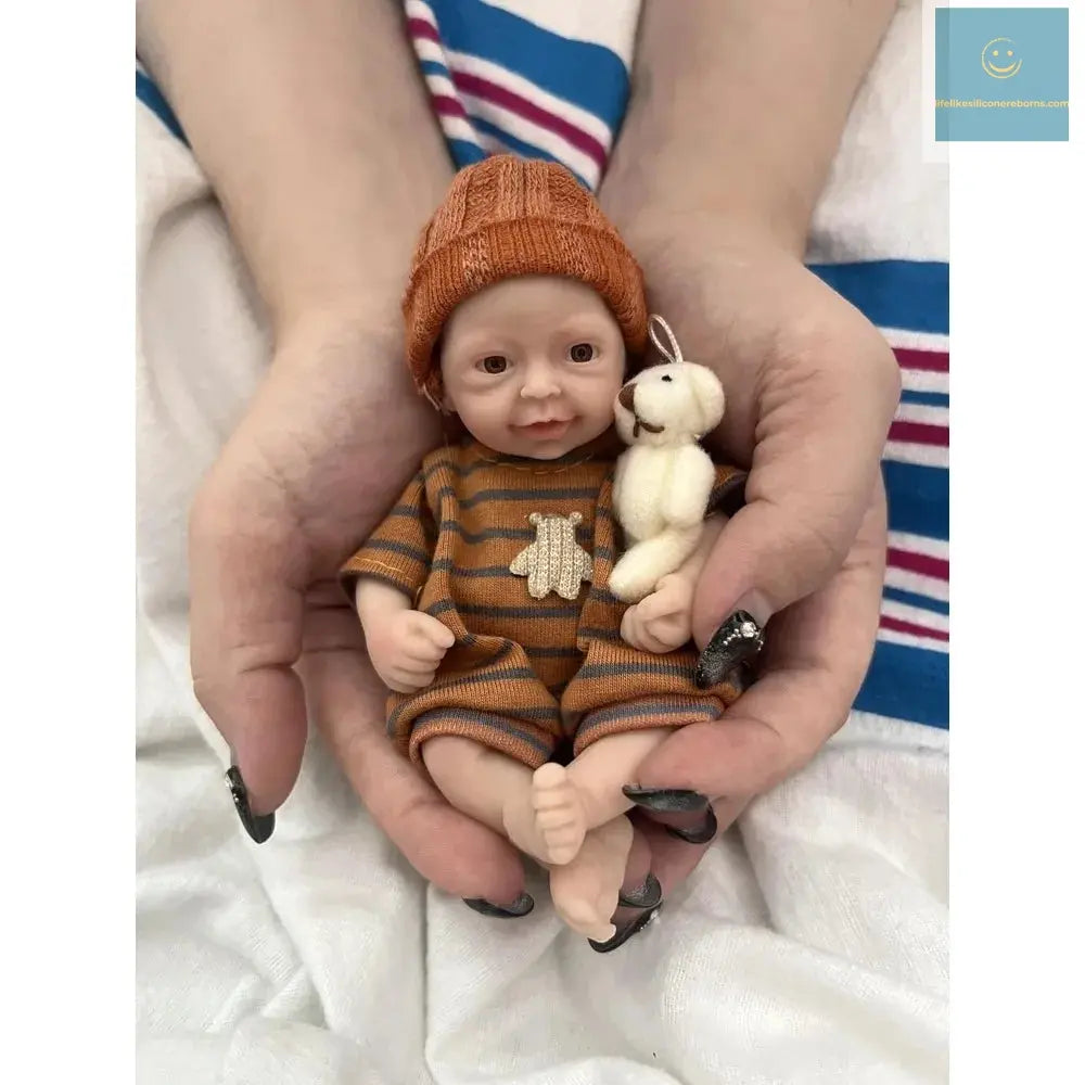 Reborn Baby Doll 5.5" Silicone Full Body Miniature Babies Brown Eyes Open Boy That Looks Real with Clothes Feeding Accessories lifelikesiliconereborns.com