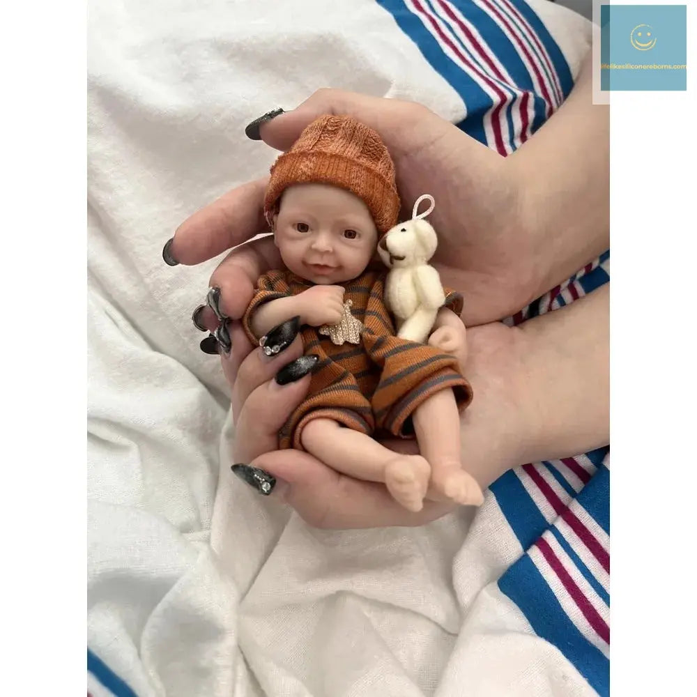 Reborn Baby Doll 5.5" Silicone Full Body Miniature Babies Brown Eyes Open Boy That Looks Real with Clothes Feeding Accessories lifelikesiliconereborns.com