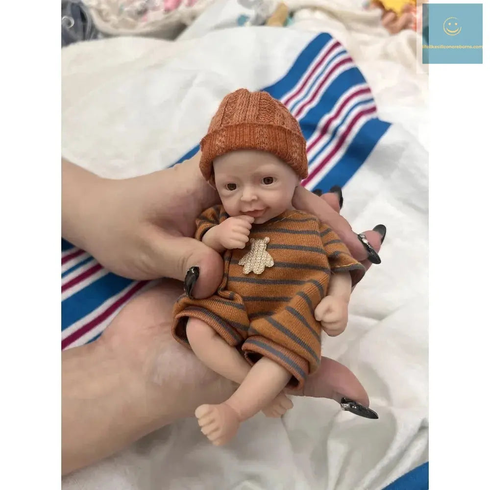 Reborn Baby Doll 5.5" Silicone Full Body Miniature Babies Brown Eyes Open Boy That Looks Real with Clothes Feeding Accessories lifelikesiliconereborns.com