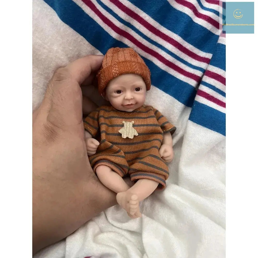 Reborn Baby Doll 5.5" Silicone Full Body Miniature Babies Brown Eyes Open Boy That Looks Real with Clothes Feeding Accessories lifelikesiliconereborns.com