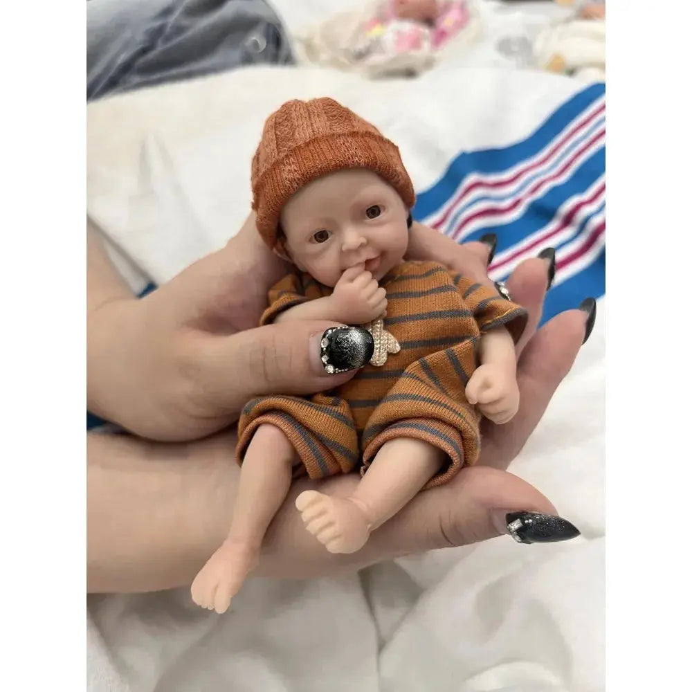 Reborn Baby Doll 5.5" Silicone Full Body Miniature Babies Brown Eyes Open Boy That Looks Real with Clothes Feeding Accessories lifelikesiliconereborns.com