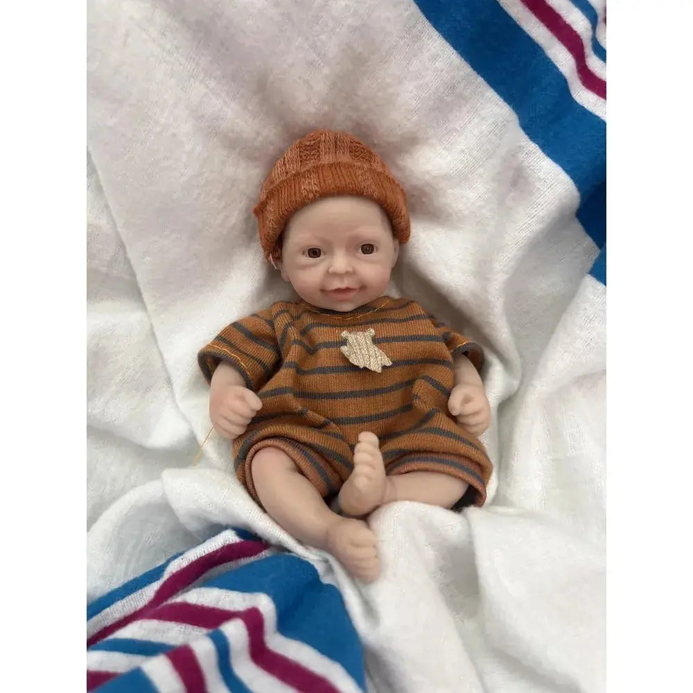 Reborn Baby Doll 5.5" Silicone Full Body Miniature Babies Brown Eyes Open Boy That Looks Real with Clothes Feeding Accessories lifelikesiliconereborns.com