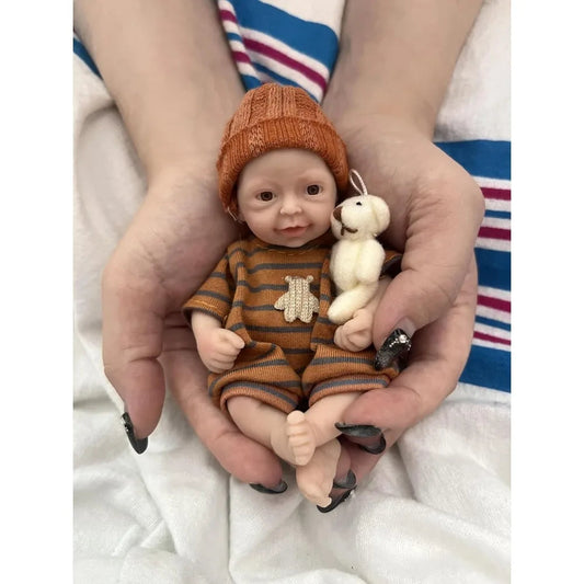Reborn Baby Doll 5.5" Silicone Full Body Miniature Babies Brown Eyes Open Boy That Looks Real with Clothes Feeding Accessories lifelikesiliconereborns.com