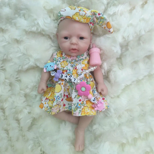 Reborn Baby Dolls 7 Inch Hand Made Girl Silicone Doll Mini Realistic Baby Dolls Silicone Full Body for Kids Christmas Gift lifelikesiliconereborns.com