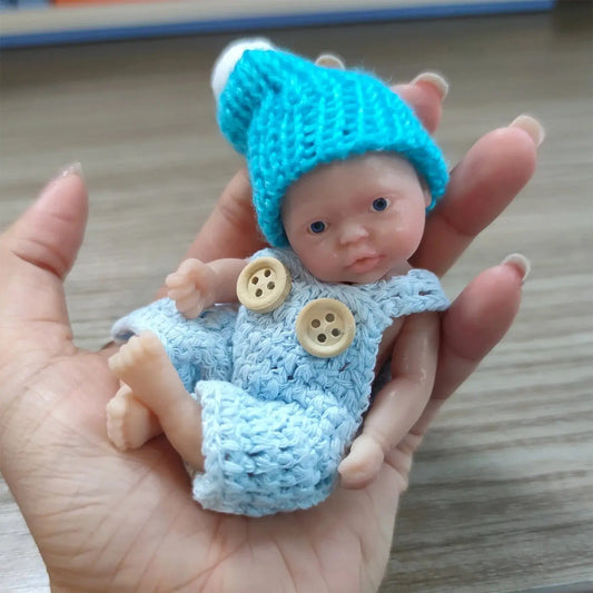 Reborn Baby Dolls Sleeping Silicone Full Body Boy 4.5inch Miniature Babies with Blue clothes Accessories for Christmas Gift Kids lifelikesiliconereborns.com