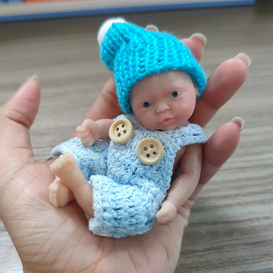 Reborn Baby Dolls Sleeping Silicone Full Body Boy 4.5inch Miniature Babies with Blue clothes Accessories for Christmas Gift Kids lifelikesiliconereborns.com