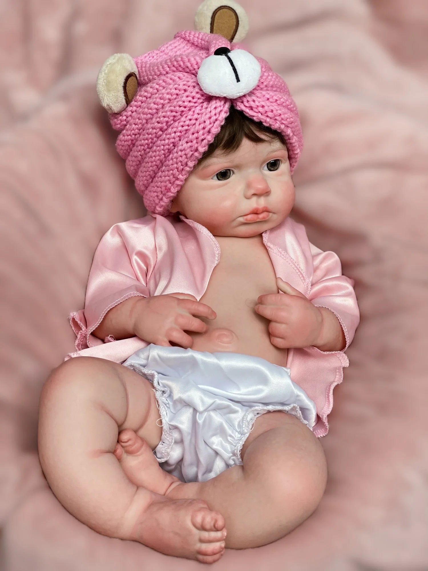 45cm Solid Silicone LouLou Bebe Reborn Girl With Rooted Hair 3D Painted Skin Handmade Lifelike Newborn Baby Doll lifelikesiliconereborns.com