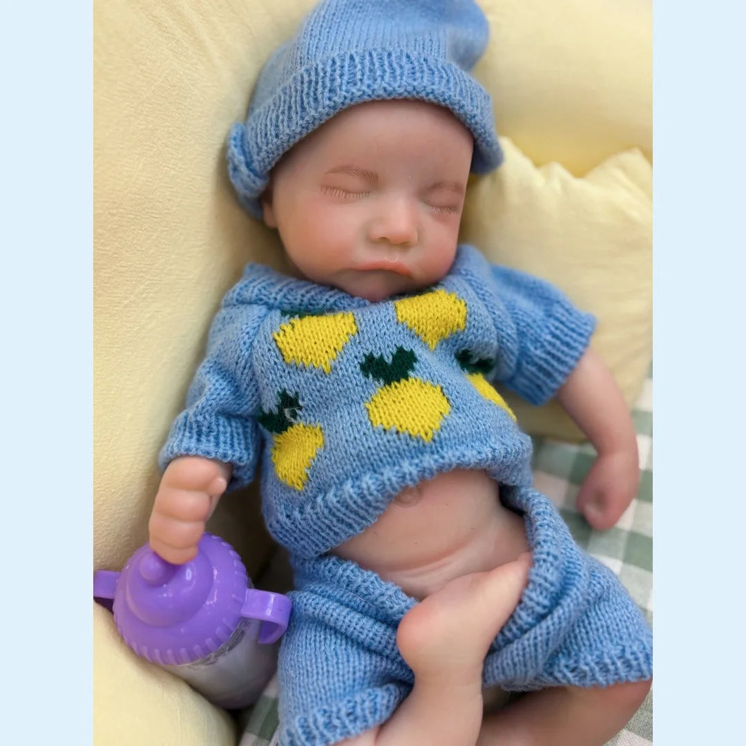 13Inch Close Eyes & Open Mouth Levi Full Body Silicone Bebe Reborn Boy Doll With Painted Bald Lifelike Realistic Newborn Doll lifelikesiliconereborns.com
