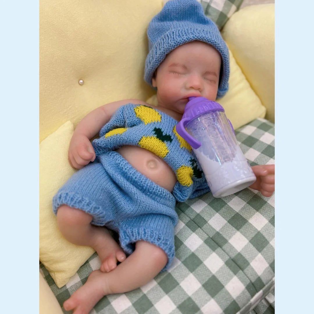 13Inch Close Eyes & Open Mouth Levi Full Body Silicone Bebe Reborn Boy Doll With Painted Bald Lifelike Realistic Newborn Doll lifelikesiliconereborns.com