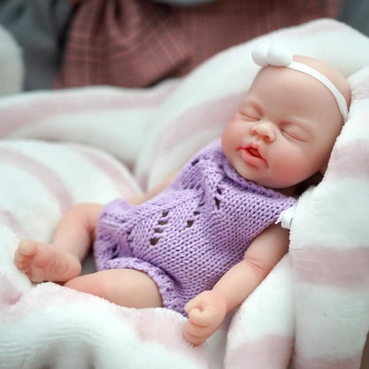 Mini Reborn Baby Dolls Silicone Full Body 7 Inch Sleeping Miniature Babies Girl with Clothes Accessories for Christmas Gift Kids lifelikesiliconereborns.com