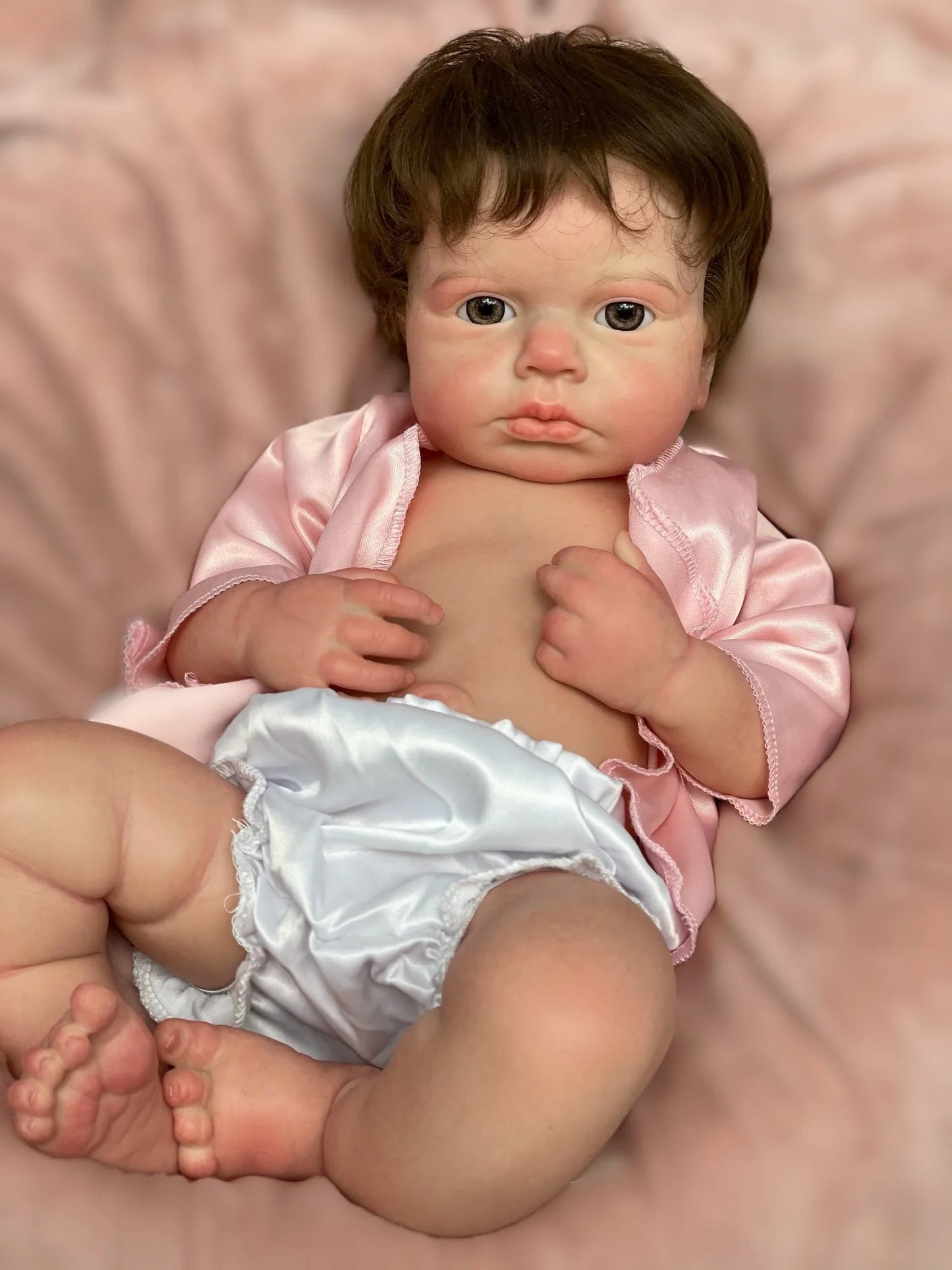 45cm Solid Silicone LouLou Bebe Reborn Girl With Rooted Hair 3D Painted Skin Handmade Lifelike Newborn Baby Doll lifelikesiliconereborns.com