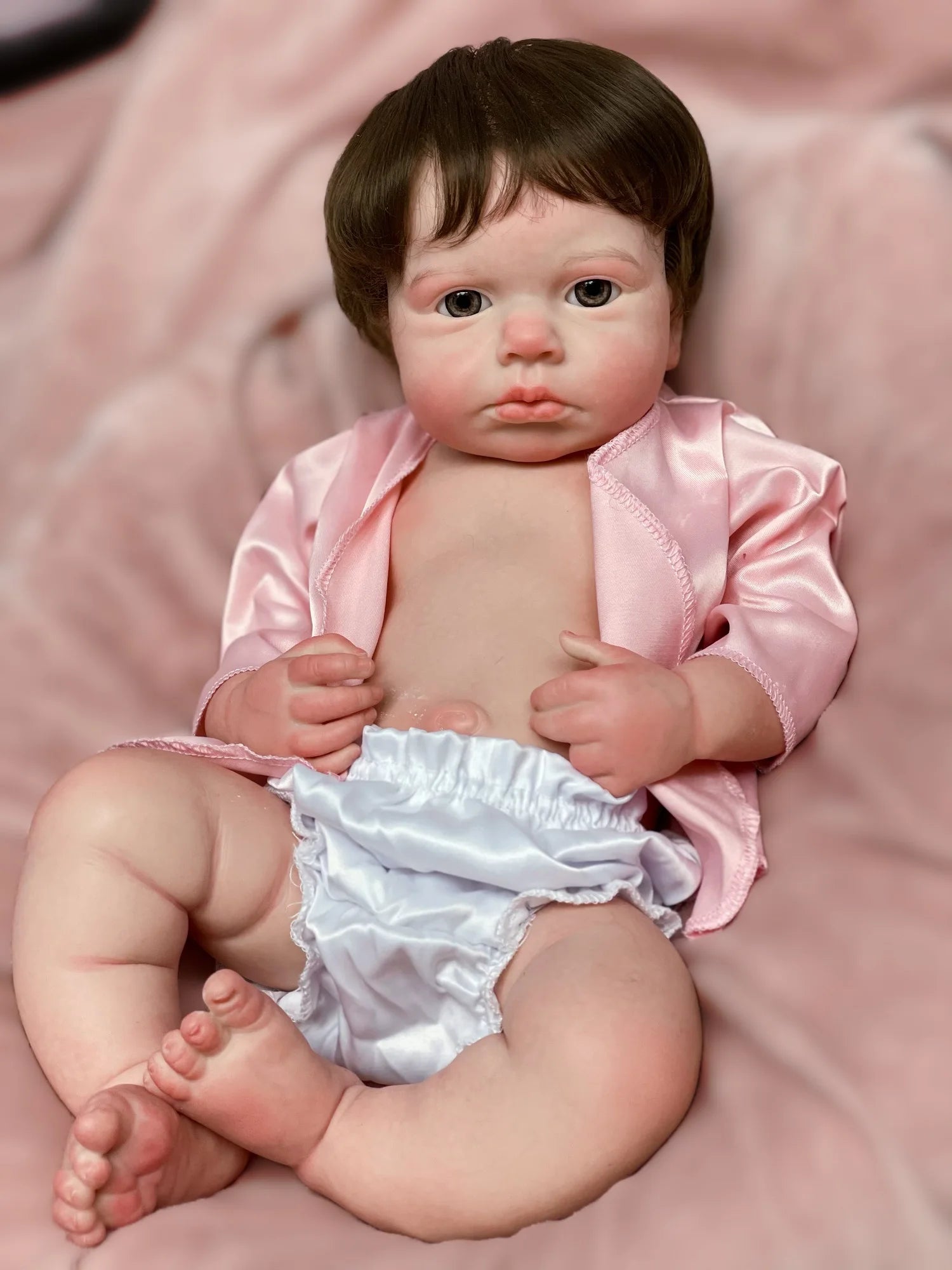 45cm Solid Silicone LouLou Bebe Reborn Girl With Rooted Hair 3D Painted Skin Handmade Lifelike Newborn Baby Doll lifelikesiliconereborns.com