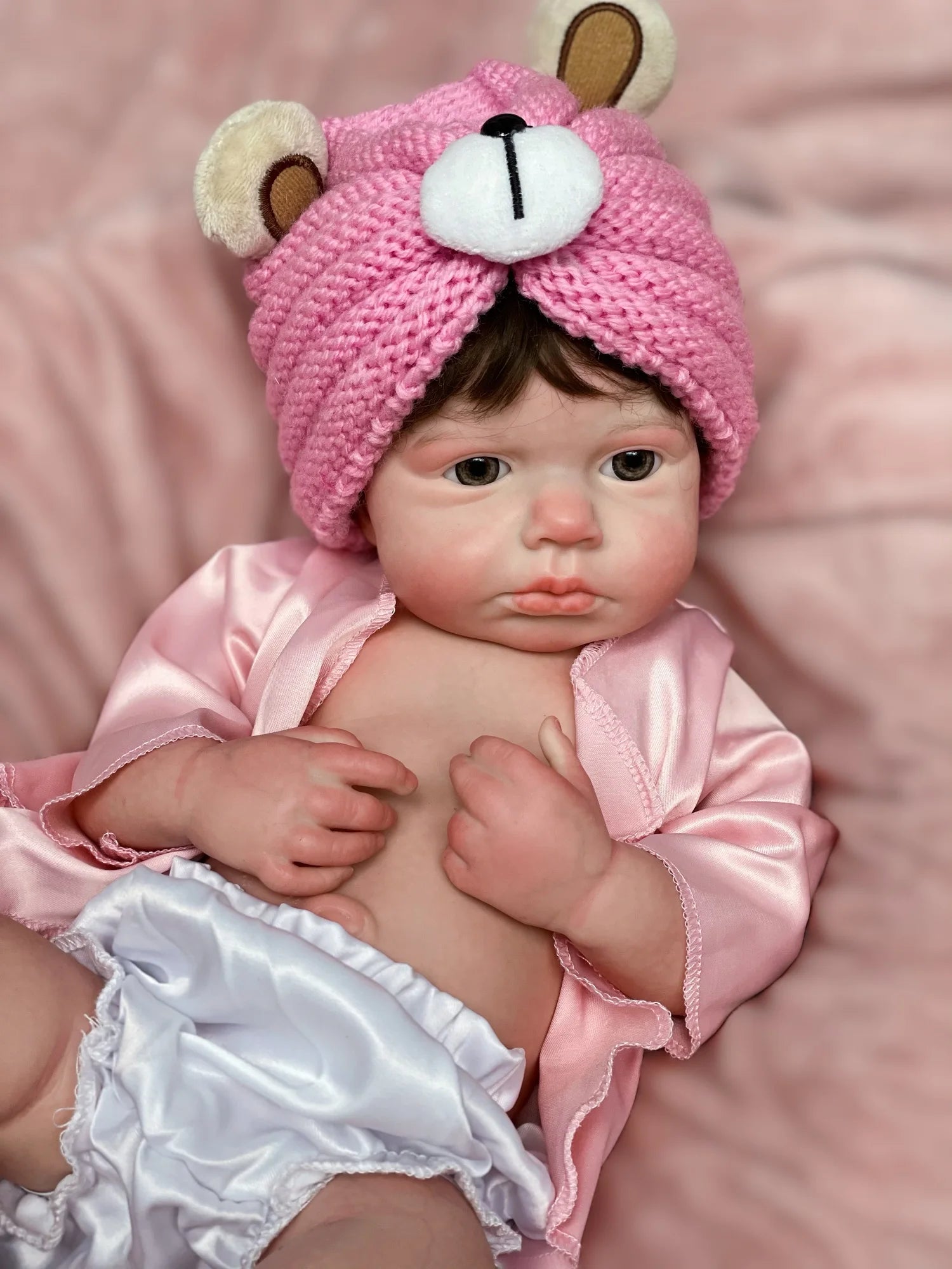 45cm Solid Silicone LouLou Bebe Reborn Girl With Rooted Hair 3D Painted Skin Handmade Lifelike Newborn Baby Doll lifelikesiliconereborns.com