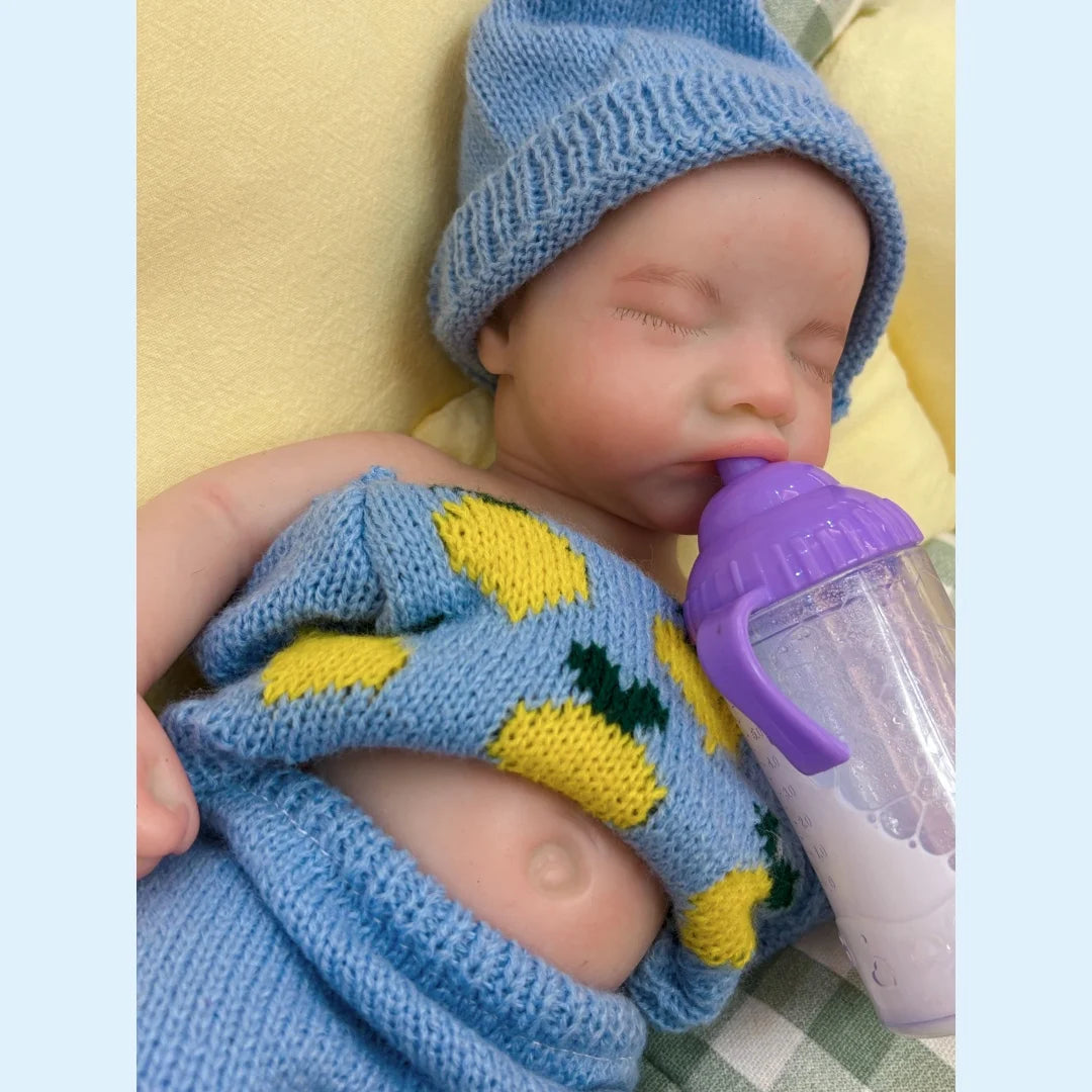 13Inch Close Eyes & Open Mouth Levi Full Body Silicone Bebe Reborn Boy Doll With Painted Bald Lifelike Realistic Newborn Doll lifelikesiliconereborns.com