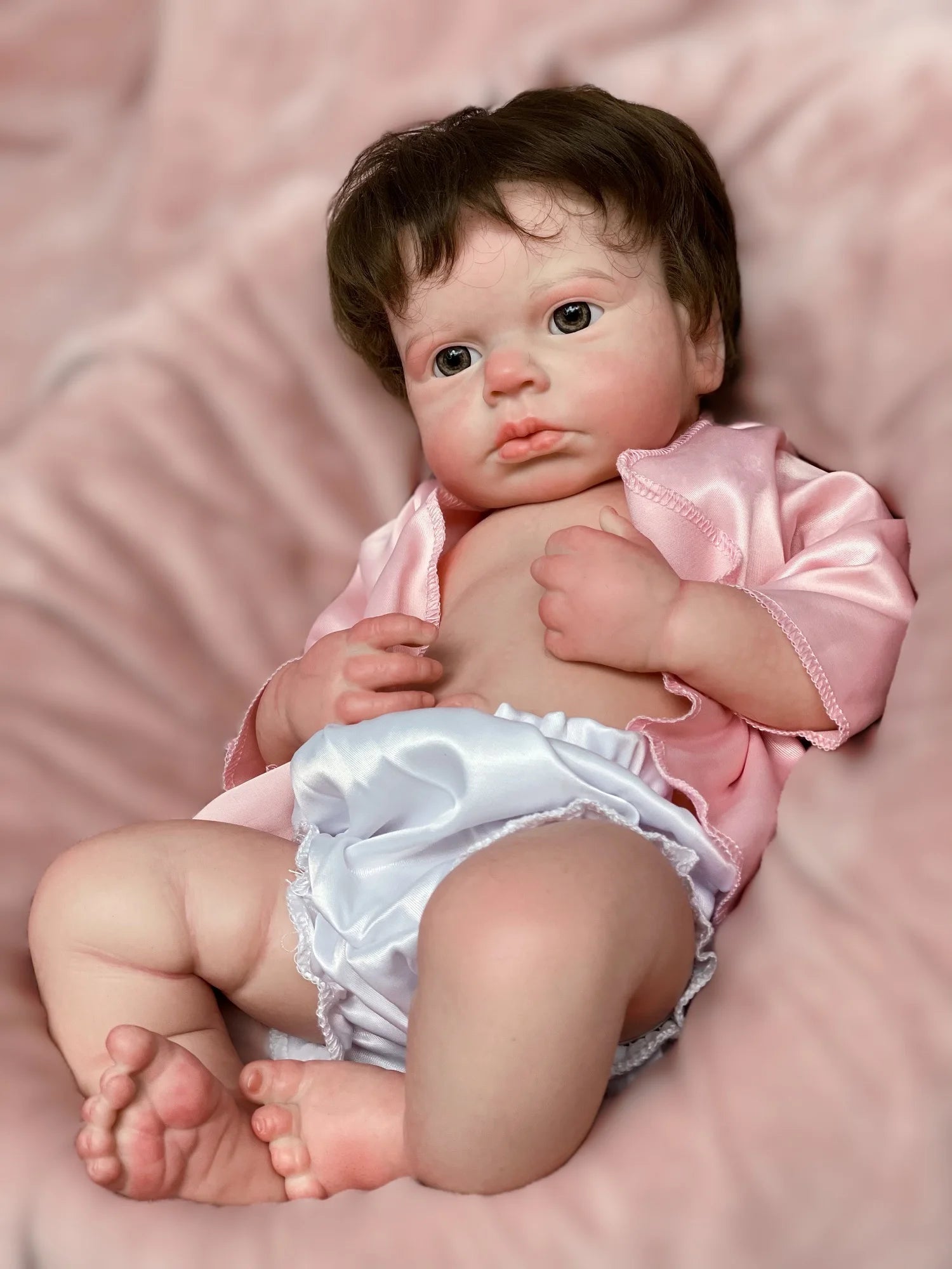 45cm Solid Silicone LouLou Bebe Reborn Girl With Rooted Hair 3D Painted Skin Handmade Lifelike Newborn Baby Doll lifelikesiliconereborns.com