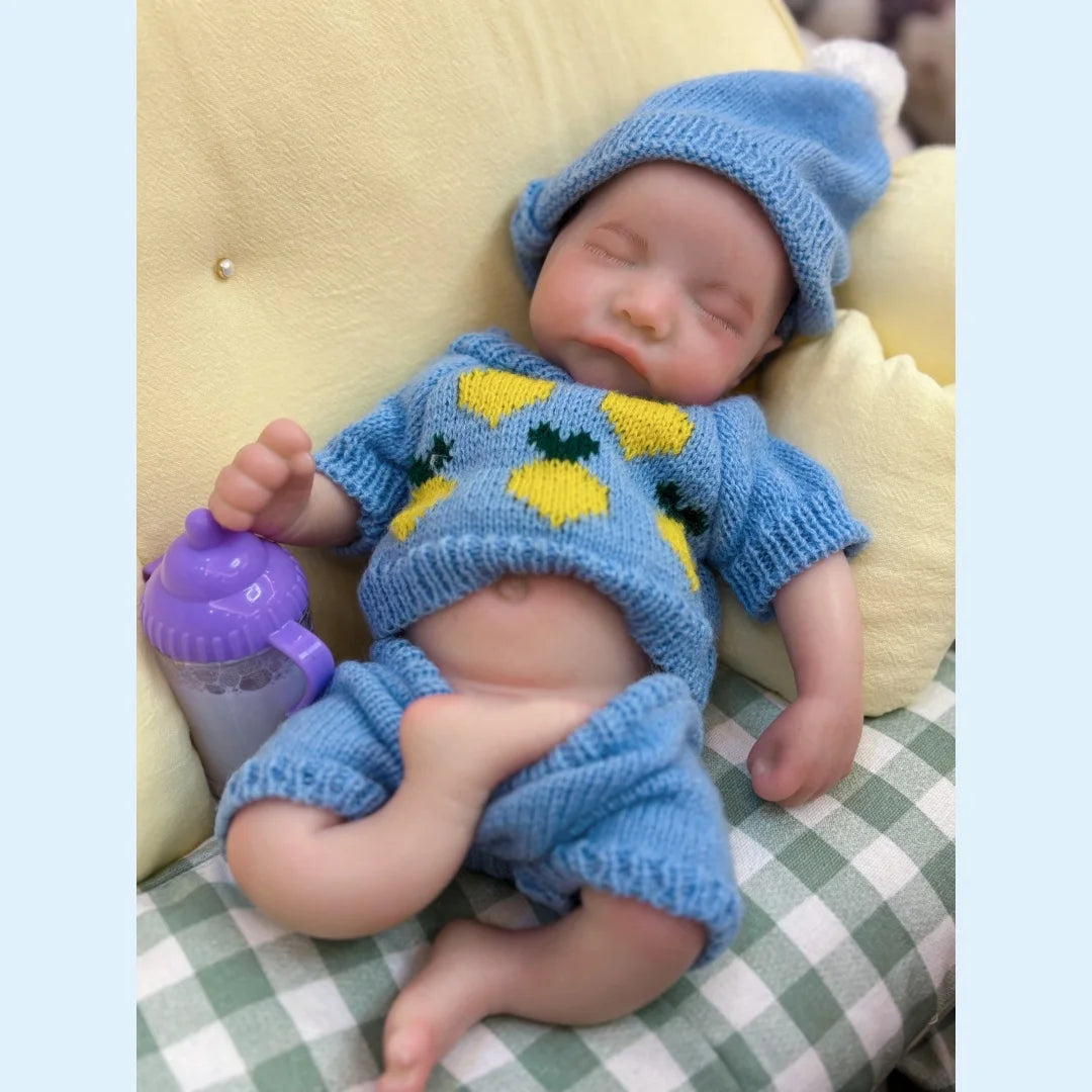 13Inch Close Eyes & Open Mouth Levi Full Body Silicone Bebe Reborn Boy Doll With Painted Bald Lifelike Realistic Newborn Doll lifelikesiliconereborns.com