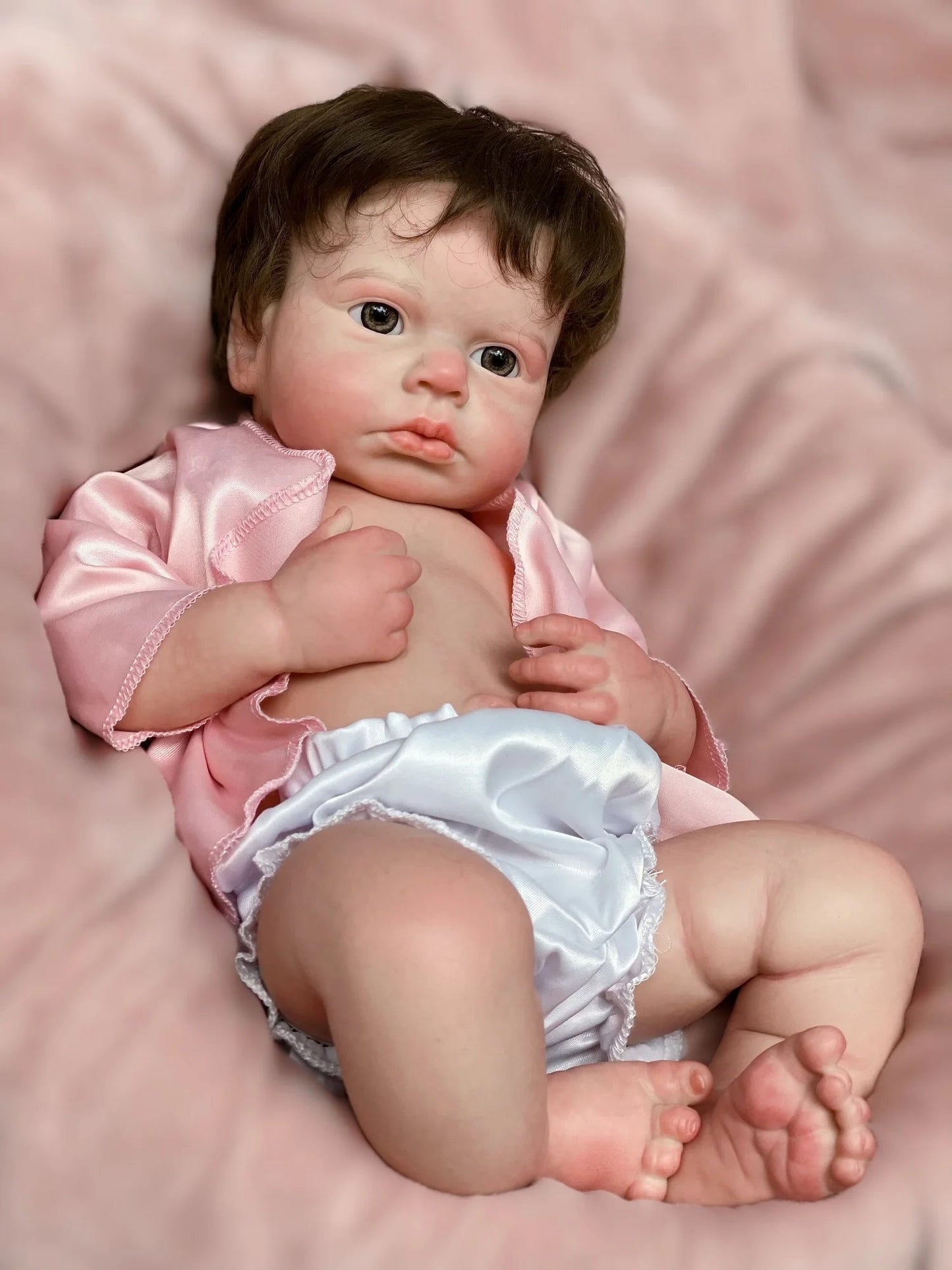45cm Solid Silicone LouLou Bebe Reborn Girl With Rooted Hair 3D Painted Skin Handmade Lifelike Newborn Baby Doll lifelikesiliconereborns.com